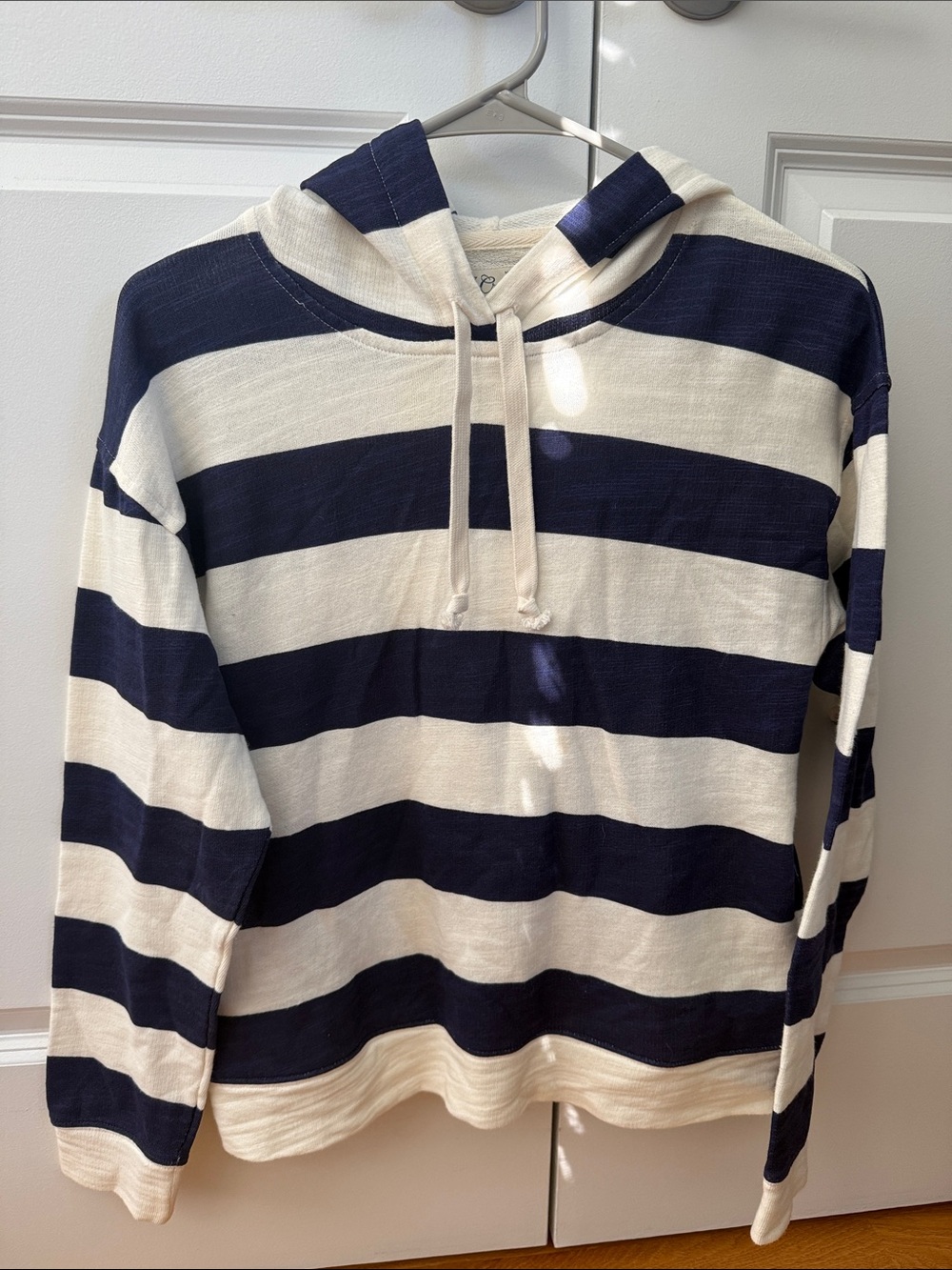 J. Crew Navy and Cream Striped Hooded Pullover